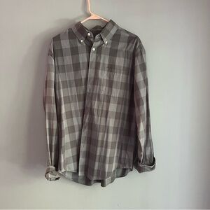 Men’s casual long sleeve collared shirt dark grey plaid button up